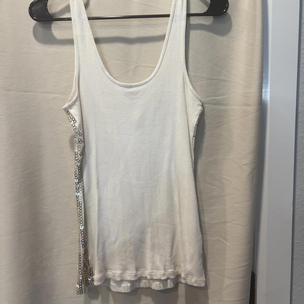 Express Sexy Basic White Sequin Tank Top, Size M - image 2
